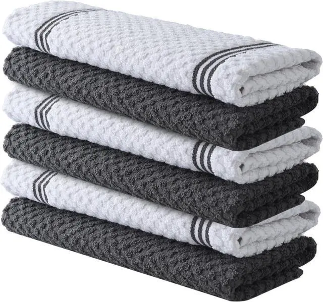 Main image of 100% Cotton Kitchen Towels - 15x25 Inch Ultra Soft Tea Towels Super Absorbent Terry Dish Towels for Kitchen Linens |Grey|