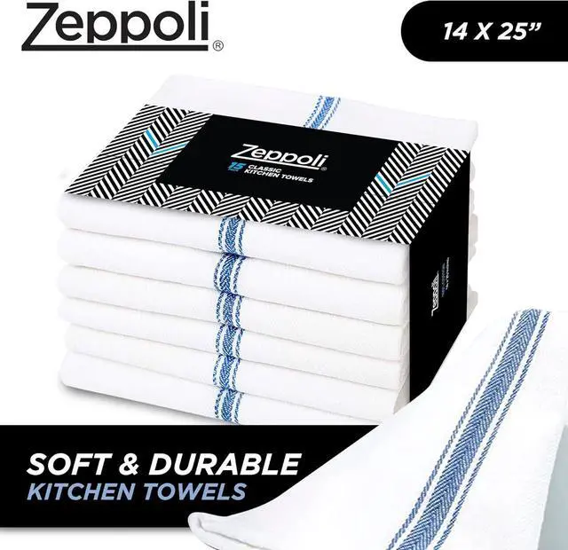 Alt view image 2 of 7 - Classic Dish Towels - 15 Pack - 14 by 25 - 100% Cotton Kitchen Towels - Reusable Bulk Cleaning Cloths - Blue Hand Towels - Super Absorbent - Machine Washable