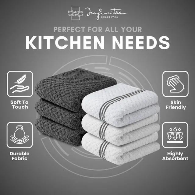 Alt view image 6 of 7 - 100% Cotton Kitchen Towels - 15x25 Inch Ultra Soft Tea Towels Super Absorbent Terry Dish Towels for Kitchen Linens |Grey|