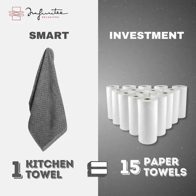 Alt view image 7 of 7 - 100% Cotton Kitchen Towels - 15x25 Inch Ultra Soft Tea Towels Super Absorbent Terry Dish Towels for Kitchen Linens |Grey|