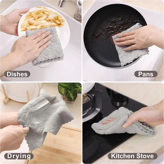 Alt view image 4 of 7 - 12 Pack Kitchen Dish Cloths (10 x 10 Inches Grey) Super Soft and Absorbent Coral Velvet Dish Towels Nonstick Oil Fast Drying Microfiber Cleaning Cloth No Lint Household Dishcloths