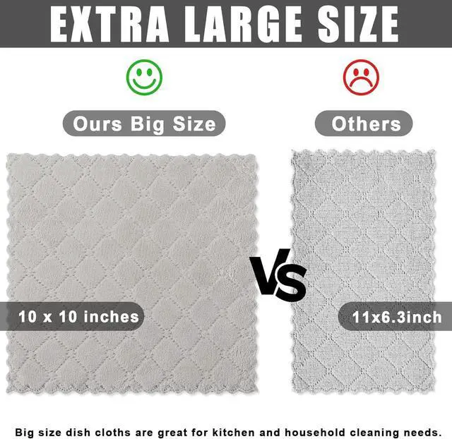 Alt view image 5 of 7 - 12 Pack Kitchen Dish Cloths (10 x 10 Inches Grey) Super Soft and Absorbent Coral Velvet Dish Towels Nonstick Oil Fast Drying Microfiber Cleaning Cloth No Lint Household Dishcloths