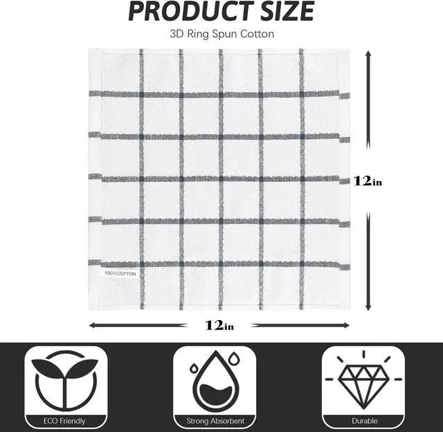 Alt view image 2 of 7 - 8 Pack Kitchen Dish Rags 100% Cotton Dish Cloths for Washing Dishes Quick Drying Kitchen Towels 12x12 Inches Black Plaid