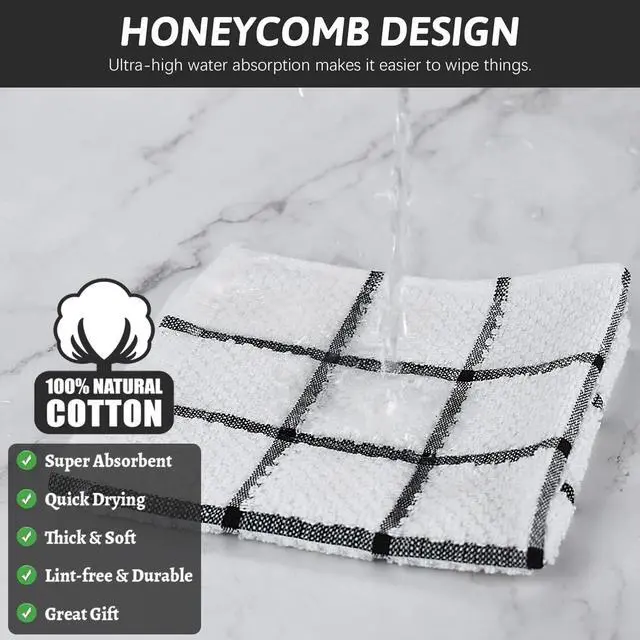 Alt view image 4 of 7 - 8 Pack Kitchen Dish Rags 100% Cotton Dish Cloths for Washing Dishes Quick Drying Kitchen Towels 12x12 Inches Black Plaid