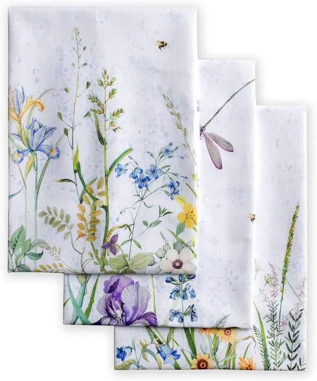 Main image of Maison d Hermine Dish Towels 100% Cotton Kitchen Towels Absorbent Dishcloth for Home Kitchen Dining Cocktail Parties & Camping Fleurs De Mai - Spring/Summer (Set of 3)