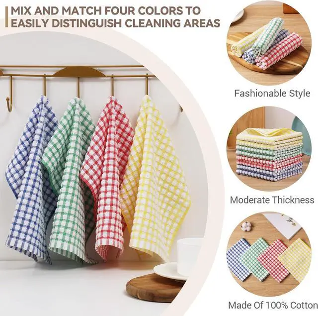 Alt view image 4 of 7 - 12 Packs Kitchen Dishcloths 12x12 Inches 100% Cotton Kitchen Dish Cloths for Washing Dishes Scrubbing Wash Cloths Dish Towels Sets (Mix Color)