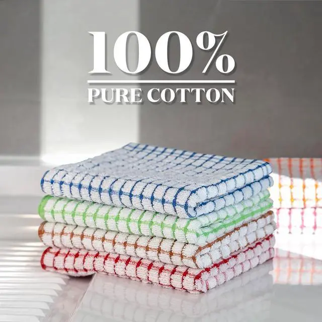 Alt view image 5 of 7 - 100% Cotton Kitchen Towels and Dishcloths Set Set of 18 Kitchen Towels Set 6Pcs 16 x 25 Inches and 12Pcs 12 x 12 Inches Checkered Designed Super Soft and Absorbent Kitchen Towels Sets