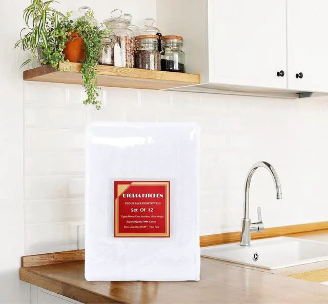 Alt view image 6 of 7 - White Flour Sack Towels [12 Pack - 28 x 28 Inch] 100% Cotton Tea Towels for Cleaning & Drying - Highly Absorbent Kitchen Dish Cloth