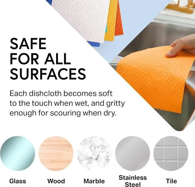 Alt view image 4 of 7 - Swedish Dishcloth Cellulose Sponge Cloths C Bulk 10 Pack of Eco-Friendly No Odor Reusable Cleaning Cloths for Kitchen C Absorbent Dish Cloth Hand Towel (10 Dishcloths C Assorted)