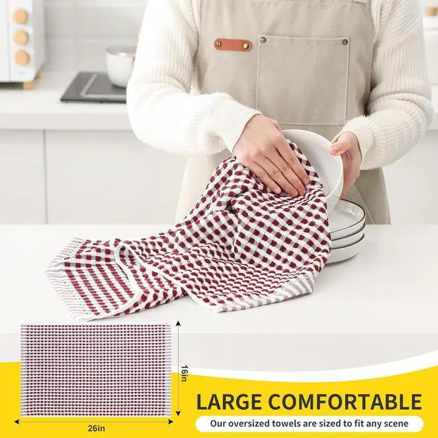 Alt view image 2 of 7 - Cotton Dish Towels Cloths for Kitchen Drying Dishes Lattice Terry Kitchen Towels Highly Absorbent Kitchen Cloths with Hanging Loop 16 x 26 4 Packs Red and Black