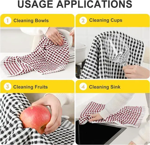 Alt view image 5 of 7 - Cotton Dish Towels Cloths for Kitchen Drying Dishes Lattice Terry Kitchen Towels Highly Absorbent Kitchen Cloths with Hanging Loop 16 x 26 4 Packs Red and Black