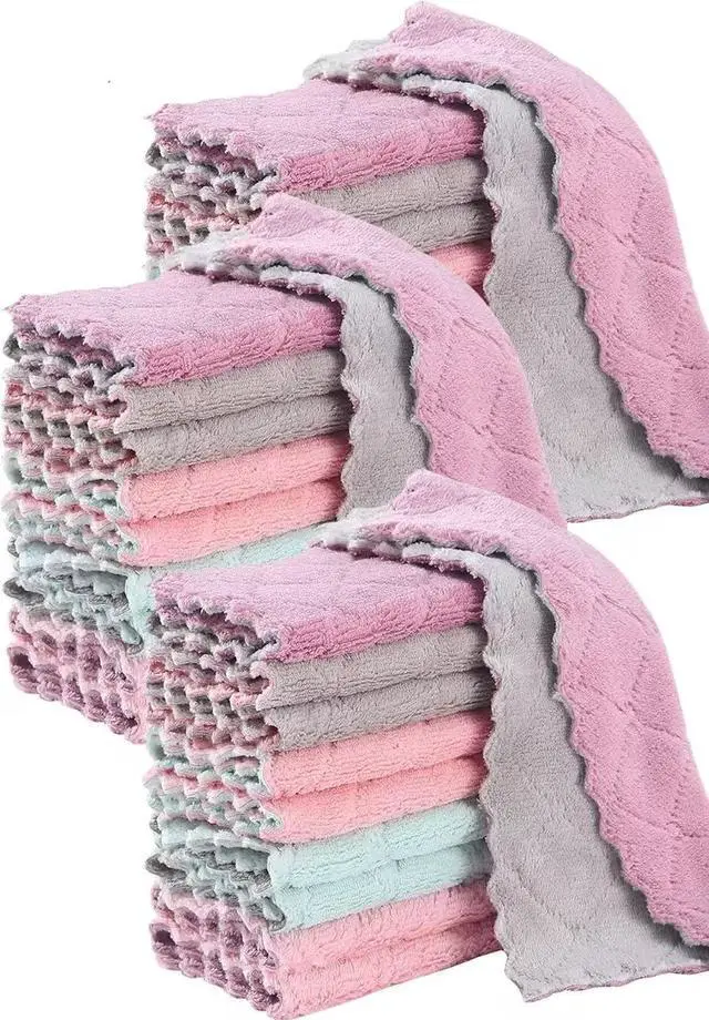 Main image of 24 Pack Kitchen Dish Cloths Dish Towels Super Soft and Absorbent Coral Fleece Cloth Coral Velvet Microfiber Cleaning Cloth Nonstick Oil Washable Fast Drying Dish Rags for Clean Table Dish Glass.