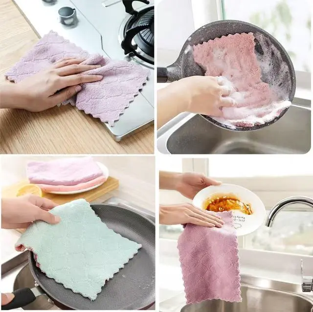 Alt view image 3 of 7 - 24 Pack Kitchen Dish Cloths Dish Towels Super Soft and Absorbent Coral Fleece Cloth Coral Velvet Microfiber Cleaning Cloth Nonstick Oil Washable Fast Drying Dish Rags for Clean Table Dish Glass.