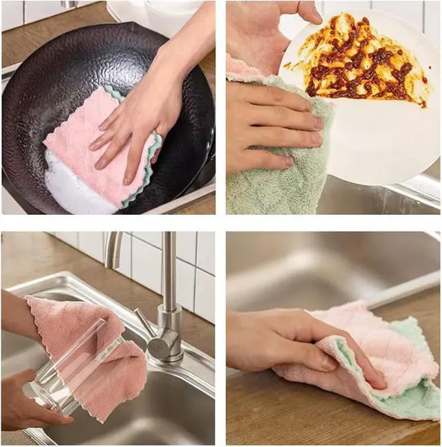 Alt view image 2 of 7 - 24 Pack Kitchen Dish Cloths Dish Towels Super Soft and Absorbent Coral Fleece Cloth Coral Velvet Microfiber Cleaning Cloth Nonstick Oil Washable Fast Drying Dish Rags for Clean Table Dish Glass.