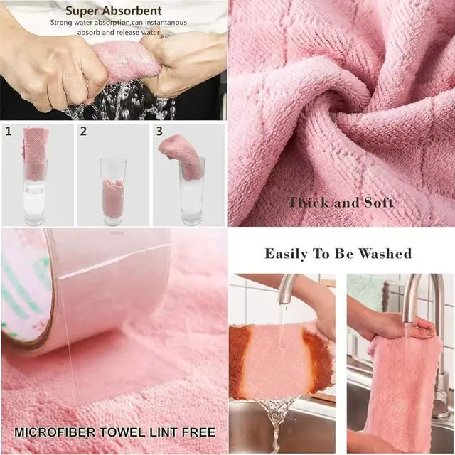 Alt view image 6 of 7 - 24 Pack Kitchen Dish Cloths Dish Towels Super Soft and Absorbent Coral Fleece Cloth Coral Velvet Microfiber Cleaning Cloth Nonstick Oil Washable Fast Drying Dish Rags for Clean Table Dish Glass.