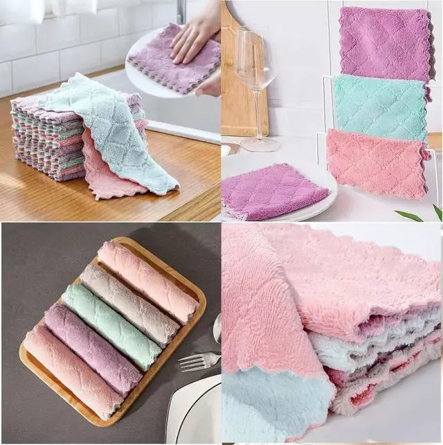 Alt view image 7 of 7 - 24 Pack Kitchen Dish Cloths Dish Towels Super Soft and Absorbent Coral Fleece Cloth Coral Velvet Microfiber Cleaning Cloth Nonstick Oil Washable Fast Drying Dish Rags for Clean Table Dish Glass.