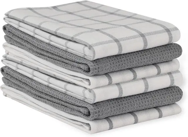 Main image of Kitchen Towels and Dishcloths Set - Pack of 6 Cotton Dish Cloths 18x 28 Soft Hand for Kitchen Tea Towels Premium Quick Drying Cleaning Grey