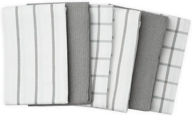 Alt view image 2 of 7 - Kitchen Towels and Dishcloths Set - Pack of 6 Cotton Dish Cloths 18x 28 Soft Hand for Kitchen Tea Towels Premium Quick Drying Cleaning Grey