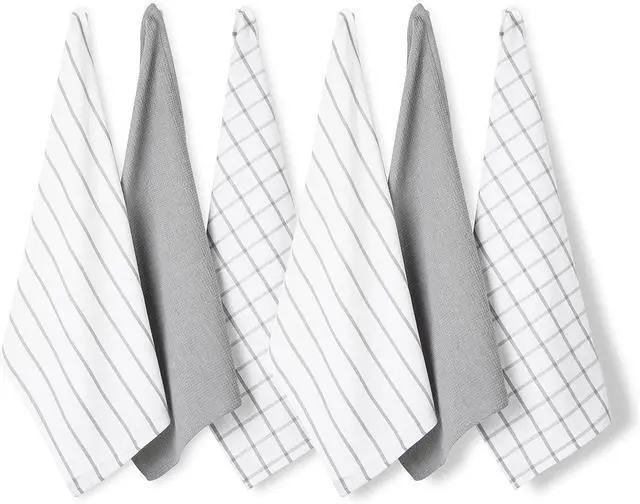 Alt view image 3 of 7 - Kitchen Towels and Dishcloths Set - Pack of 6 Cotton Dish Cloths 18x 28 Soft Hand for Kitchen Tea Towels Premium Quick Drying Cleaning Grey