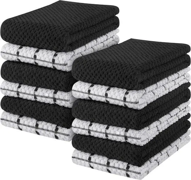 Main image of Utopia Kitchen Towels 12 Pack 15 by 25 Inches 100% Ring Spun Cotton Super Soft and Absorbent Linen Dish Tea and Bar Towels Set Black