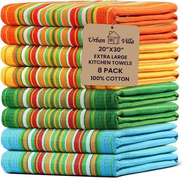 Main image of Salsa Stripe Kitchen Towels 100% Cotton Dish Towels for Kitchen Multi Color Highly Absorbent Multi-Purpose Waffle Dish Cloths for Cleaning Soft Hand Bar Towels 20x30 Inches (Set of 8)