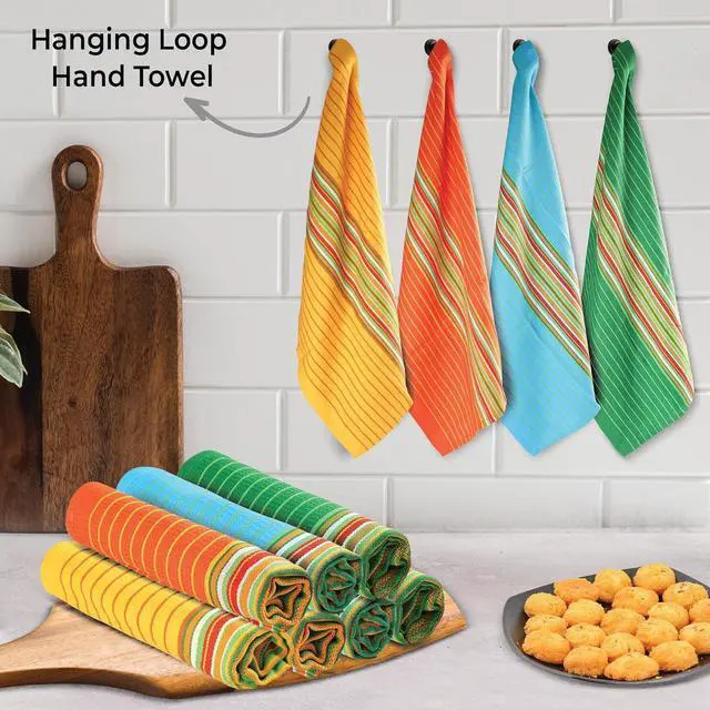 Alt view image 2 of 7 - Salsa Stripe Kitchen Towels 100% Cotton Dish Towels for Kitchen Multi Color Highly Absorbent Multi-Purpose Waffle Dish Cloths for Cleaning Soft Hand Bar Towels 20x30 Inches (Set of 8)