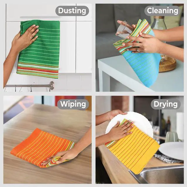 Alt view image 4 of 7 - Salsa Stripe Kitchen Towels 100% Cotton Dish Towels for Kitchen Multi Color Highly Absorbent Multi-Purpose Waffle Dish Cloths for Cleaning Soft Hand Bar Towels 20x30 Inches (Set of 8)
