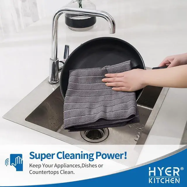 Alt view image 3 of 7 - Microfiber Kitchen Towels and Dishcloths Set 26 X 18 Inch and 12 X 12 Inch Set of 12 Lint Free Dish Towels for Drying Dishes Gray and White