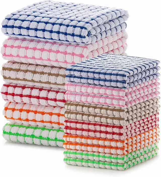 Main image of 100% Cotton Kitchen Towels and Dishcloths Set Set of 18 Kitchen Towels Set 6Pcs 16 x 25 Inches and 12Pcs 12 x 12 Inches Checkered Designed Super Soft and Absorbent Kitchen Towels Sets