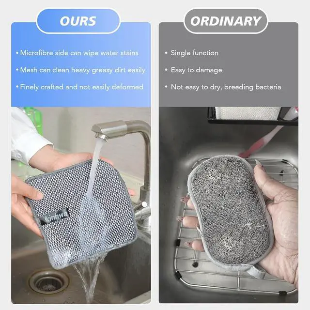 Alt view image 2 of 7 - Kitchen Washcloths for Dishes Absorbent Microfiber Dish Cloths Quick Dry Dish Rags with Poly Scour Scrub Side Ideal for Kitchen Cleaning and Housekeeping (Gray 7inchx7inch 9 Pack)