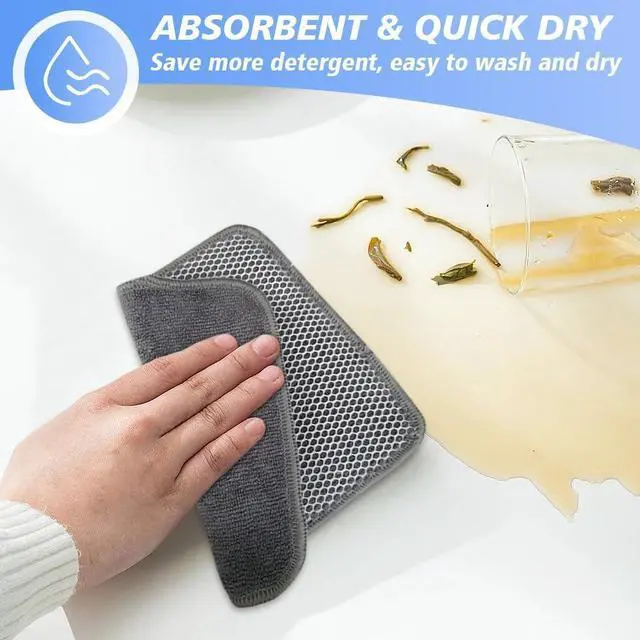 Alt view image 5 of 7 - Kitchen Washcloths for Dishes Absorbent Microfiber Dish Cloths Quick Dry Dish Rags with Poly Scour Scrub Side Ideal for Kitchen Cleaning and Housekeeping (Gray 7inchx7inch 9 Pack)