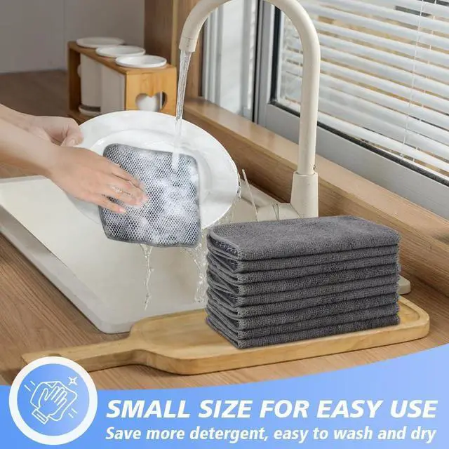 Alt view image 4 of 7 - Kitchen Washcloths for Dishes Absorbent Microfiber Dish Cloths Quick Dry Dish Rags with Poly Scour Scrub Side Ideal for Kitchen Cleaning and Housekeeping (Gray 7inchx7inch 9 Pack)