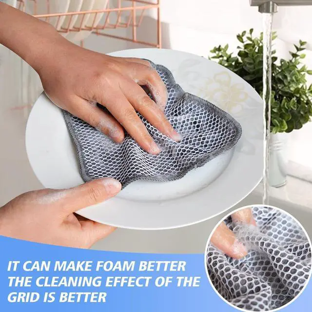 Alt view image 6 of 7 - Kitchen Washcloths for Dishes Absorbent Microfiber Dish Cloths Quick Dry Dish Rags with Poly Scour Scrub Side Ideal for Kitchen Cleaning and Housekeeping (Gray 7inchx7inch 9 Pack)