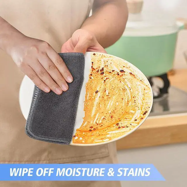 Alt view image 7 of 7 - Kitchen Washcloths for Dishes Absorbent Microfiber Dish Cloths Quick Dry Dish Rags with Poly Scour Scrub Side Ideal for Kitchen Cleaning and Housekeeping (Gray 7inchx7inch 9 Pack)