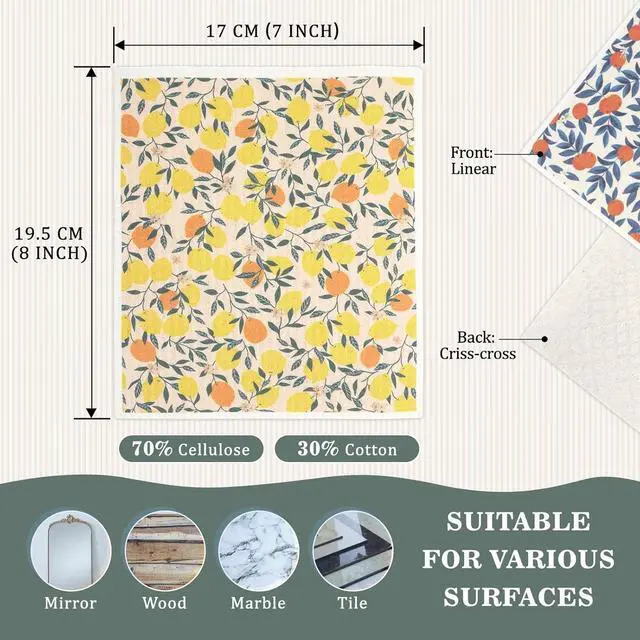 Alt view image 4 of 6 - Swedish Dishcloths Dish Towels Set: 6 Packs Cellulose Sponge Cloths Reusable Cleaning Cloths for Kitchen Absorbent Reusable Paper Towels Dish Cloth Non-Scratch No Odor (Fruit Flower)