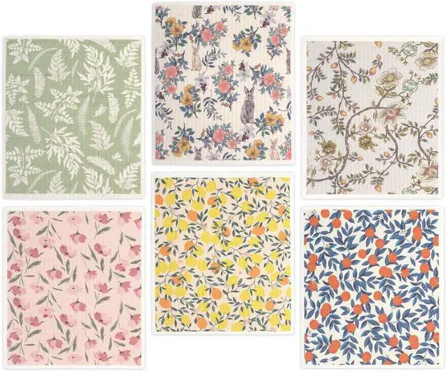 Main image of Swedish Dishcloths Dish Towels Set: 6 Packs Cellulose Sponge Cloths Reusable Cleaning Cloths for Kitchen Absorbent Reusable Paper Towels Dish Cloth Non-Scratch No Odor (Fruit Flower)