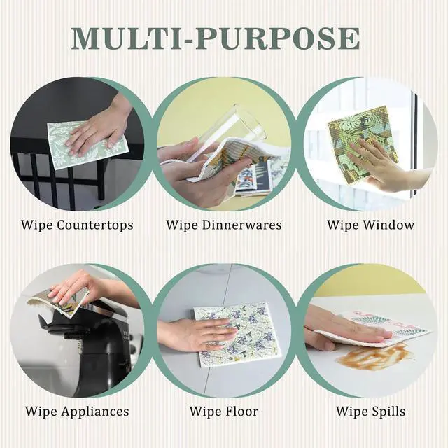 Alt view image 2 of 6 - Swedish Dishcloths Dish Towels Set: 6 Packs Cellulose Sponge Cloths Reusable Cleaning Cloths for Kitchen Absorbent Reusable Paper Towels Dish Cloth Non-Scratch No Odor (Fruit Flower)