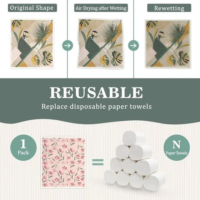 Alt view image 3 of 6 - Swedish Dishcloths Dish Towels Set: 6 Packs Cellulose Sponge Cloths Reusable Cleaning Cloths for Kitchen Absorbent Reusable Paper Towels Dish Cloth Non-Scratch No Odor (Fruit Flower)