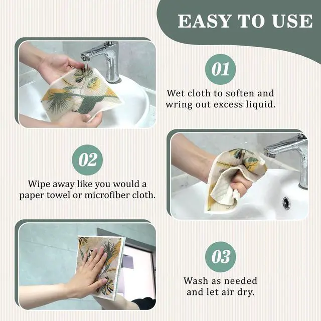 Alt view image 5 of 6 - Swedish Dishcloths Dish Towels Set: 6 Packs Cellulose Sponge Cloths Reusable Cleaning Cloths for Kitchen Absorbent Reusable Paper Towels Dish Cloth Non-Scratch No Odor (Fruit Flower)