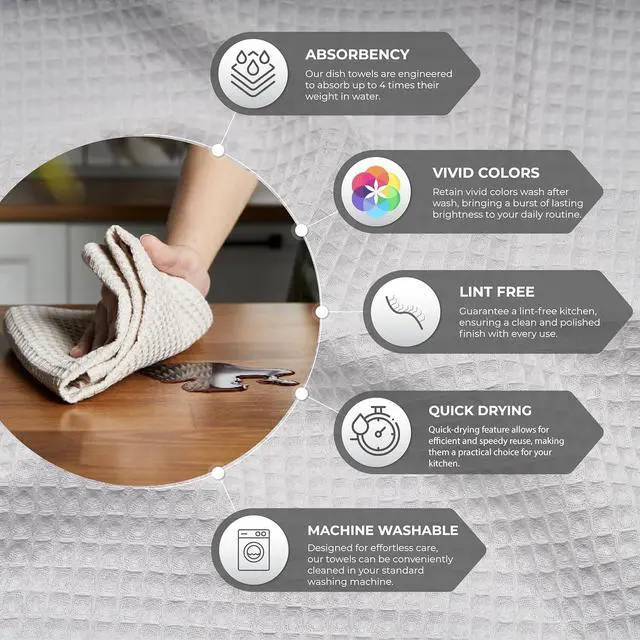 Alt view image 3 of 7 - Dishcloths 100% Turkish Cotton Dish Towels Waffle Pattern Hand Towels 12x12 Premium Towels for Kitchen Ultra Soft & Absorbent Washcloths 4 Packs Reuseable Lint Free (White)