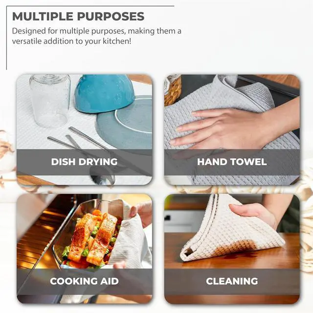 Alt view image 5 of 7 - Dishcloths 100% Turkish Cotton Dish Towels Waffle Pattern Hand Towels 12x12 Premium Towels for Kitchen Ultra Soft & Absorbent Washcloths 4 Packs Reuseable Lint Free (White)
