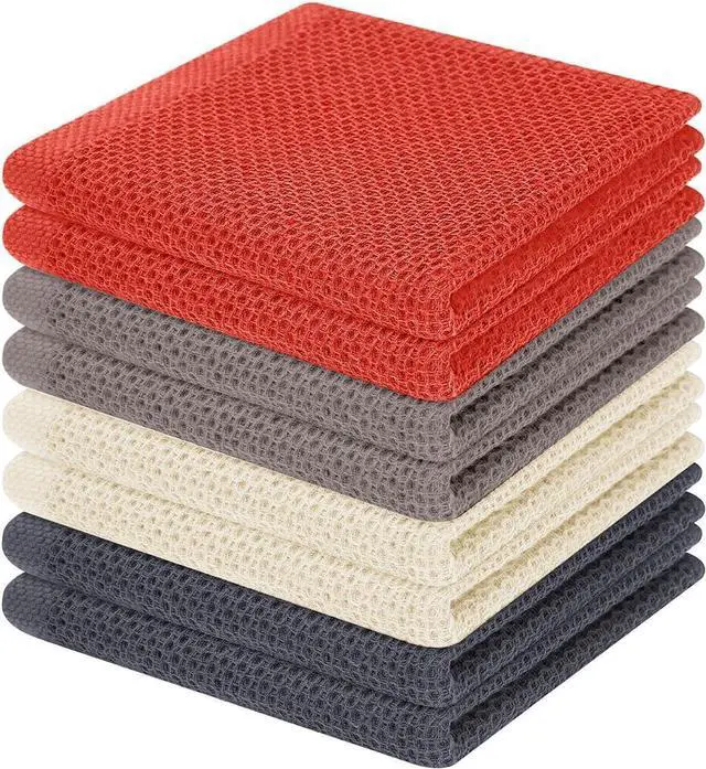 Main image of 100% Cotton Waffle Weave Kitchen Dish Cloths Ultra Soft Absorbent Quick Drying Dish Towels 12 x 12 Inches 8-Pack Multicolor