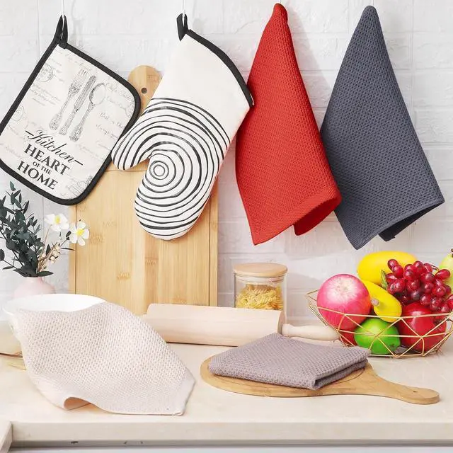 Alt view image 6 of 7 - 100% Cotton Waffle Weave Kitchen Dish Cloths Ultra Soft Absorbent Quick Drying Dish Towels 12 x 12 Inches 8-Pack Multicolor