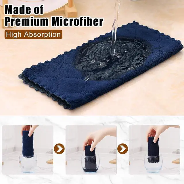 Alt view image 3 of 7 - 12 Pack Kitchen Cloths Dish Towels (10 x 10 Dark Grey & Navy Blue) Super Soft and Absorbent Dish Cloths Coral Velvet Microfiber Cleaning Cloth Nonstick Oil Fast Dry Dishcloths
