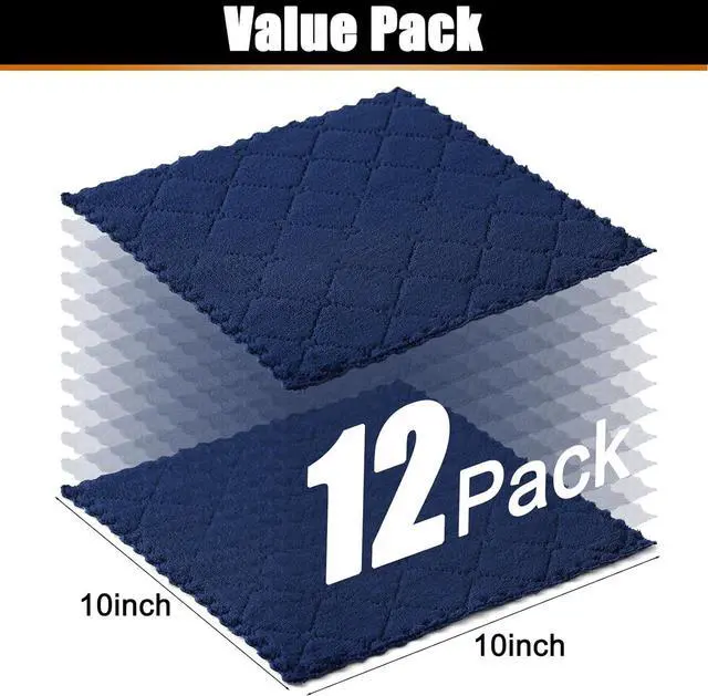 Alt view image 5 of 7 - 12 Pack Kitchen Cloths Dish Towels (10 x 10 Dark Grey & Navy Blue) Super Soft and Absorbent Dish Cloths Coral Velvet Microfiber Cleaning Cloth Nonstick Oil Fast Dry Dishcloths