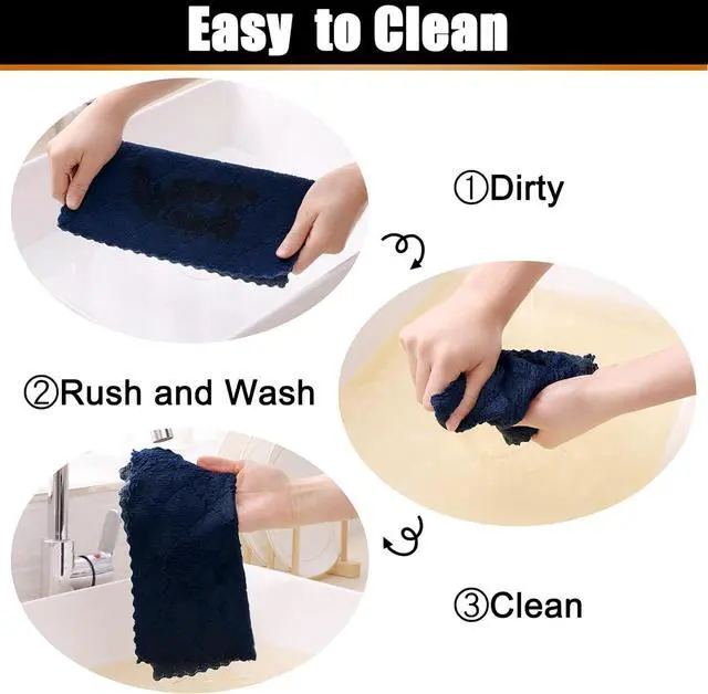 Alt view image 6 of 7 - 12 Pack Kitchen Cloths Dish Towels (10 x 10 Dark Grey & Navy Blue) Super Soft and Absorbent Dish Cloths Coral Velvet Microfiber Cleaning Cloth Nonstick Oil Fast Dry Dishcloths