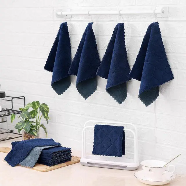 Alt view image 7 of 7 - 12 Pack Kitchen Cloths Dish Towels (10 x 10 Dark Grey & Navy Blue) Super Soft and Absorbent Dish Cloths Coral Velvet Microfiber Cleaning Cloth Nonstick Oil Fast Dry Dishcloths