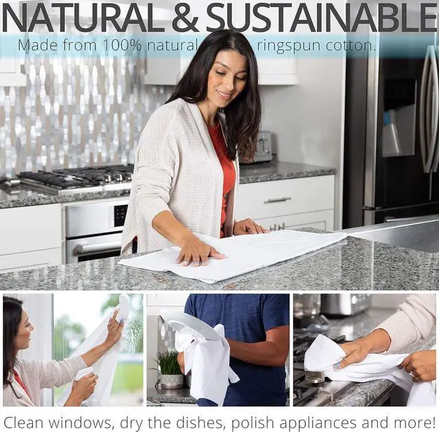 Alt view image 3 of 7 - Aunti Ems Kitchen Flour Sack Dish Towels - Natural Cotton for Embroidery and Drying Glass Hand Dinnerware - Plain Thick Zero-Lint - Highly Absorbent - Set of 13 27 x 27 Inch White