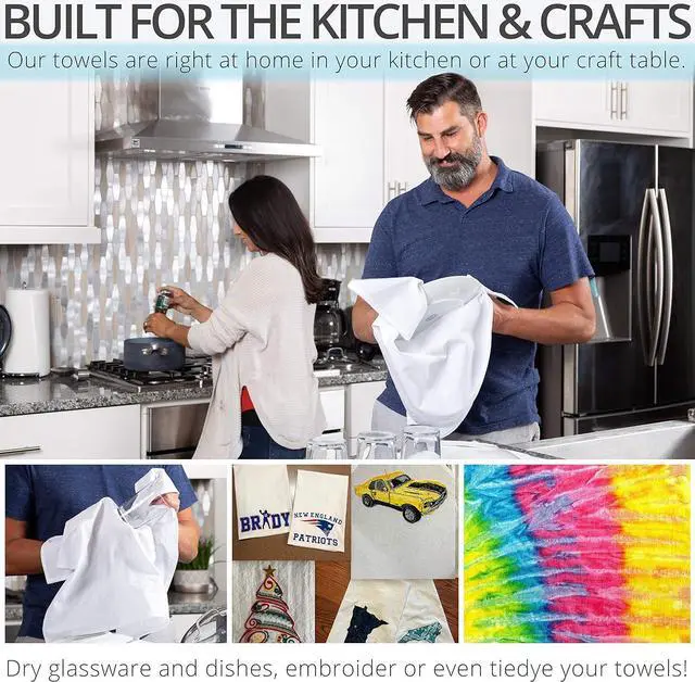 Alt view image 6 of 7 - Aunti Ems Kitchen Flour Sack Dish Towels - Natural Cotton for Embroidery and Drying Glass Hand Dinnerware - Plain Thick Zero-Lint - Highly Absorbent - Set of 13 27 x 27 Inch White