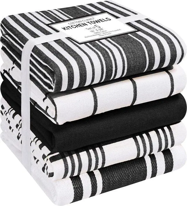 Main image of Assorted Kitchen Towels 5 Pack C Soft Absorbent Quick Drying Table & Kitchen Linen - Dish Towels Dish Cloths Tea Towels and Cleaning Towels with Hanging Loop C 16x28 / Black White